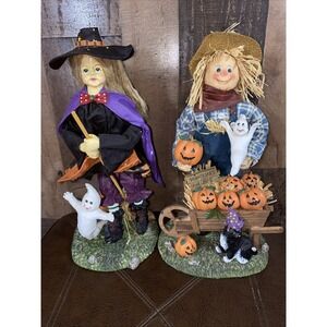 Scarecrow & Witch 13" Fabric Mache Figurines ghost Pumpkin Cat Halloween Decor